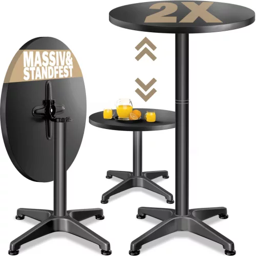 2 db állóasztal, összecsukható, alumínium, fekete, 60 cm, 70115 cm