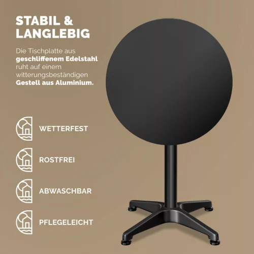 2 db állóasztal, összecsukható, alumínium, fekete, 60 cm, 70115 cm