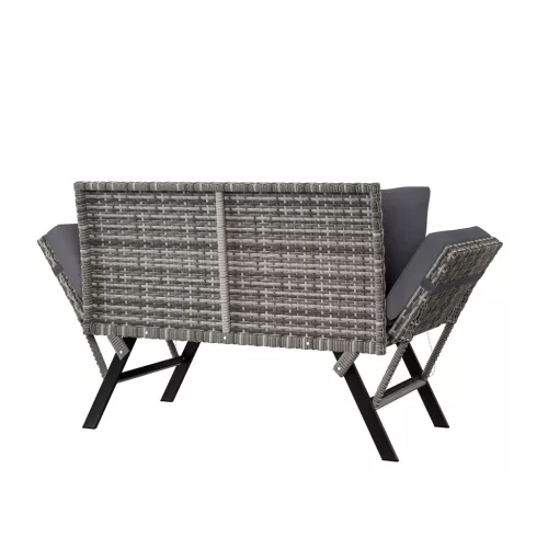 Kerti pad, polyrattan, kültéri, szürke, 176 x 56 x 81 cm