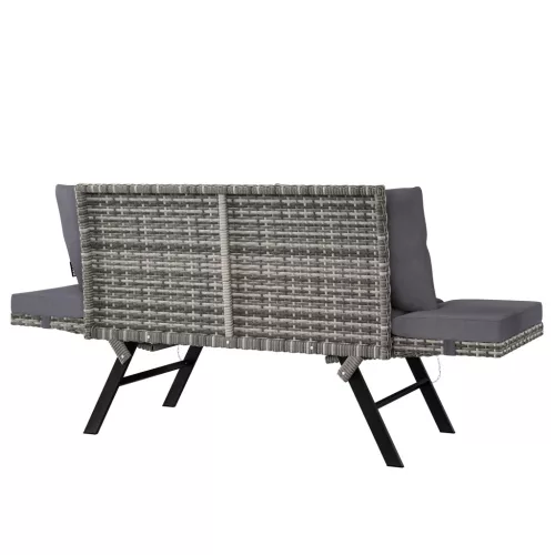 Kerti pad, polyrattan, kültéri, szürke, 176 x 56 x 81 cm