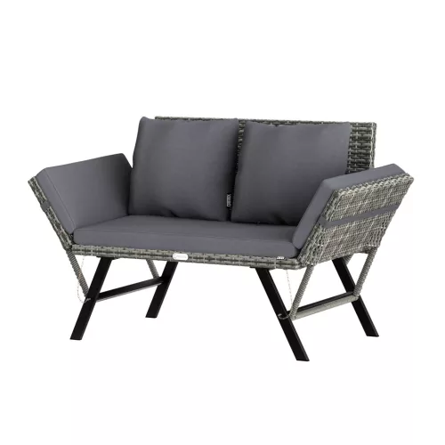 Kerti pad, polyrattan, kültéri, szürke, 176 x 56 x 81 cm