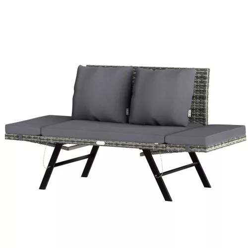 Kerti pad, polyrattan, kültéri, szürke, 176 x 56 x 81 cm