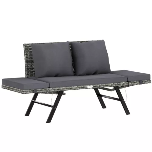 Kerti pad, polyrattan, kültéri, szürke, 176 x 56 x 81 cm