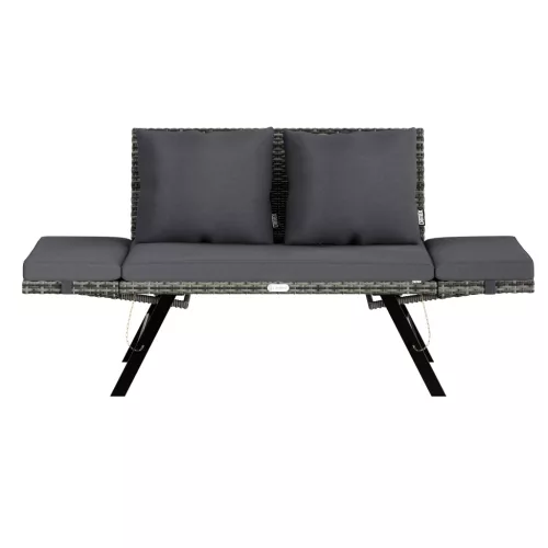 Kerti pad, polyrattan, kültéri, szürke, 176 x 56 x 81 cm