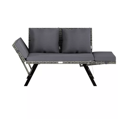 Kerti pad, polyrattan, kültéri, szürke, 176 x 56 x 81 cm