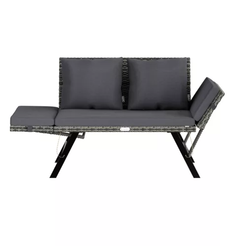 Kerti pad, polyrattan, kültéri, szürke, 176 x 56 x 81 cm