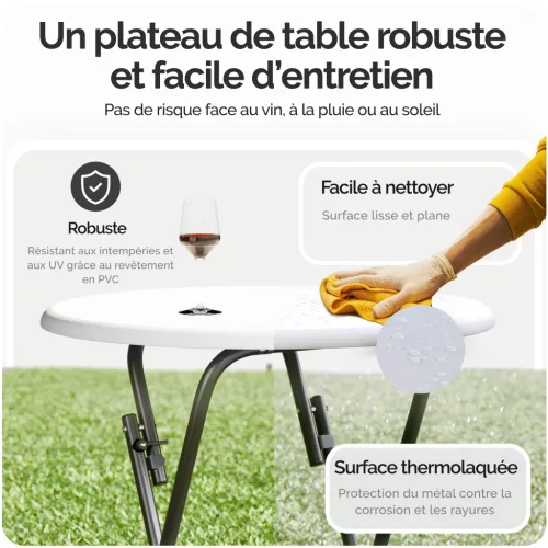 Összecsukható állóasztal, 2 db, fehér, fa erezet minta ,60 cm