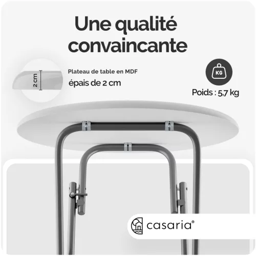 Összecsukható állóasztal, 2 db, fehér, fa erezet minta ,60 cm
