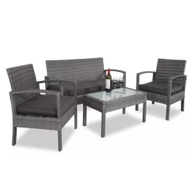 Polyrattan kerti ülőgarnitúra, 4 részes, szürkeantracit