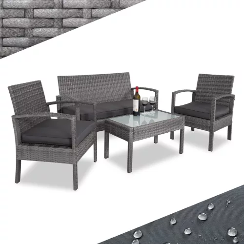 Polyrattan kerti ülőgarnitúra, 4 részes, szürkeantracit