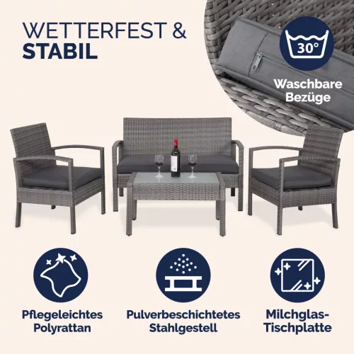 Polyrattan kerti ülőgarnitúra, 4 részes, szürkeantracit
