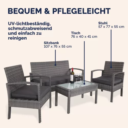 Polyrattan kerti ülőgarnitúra, 4 részes, szürkeantracit