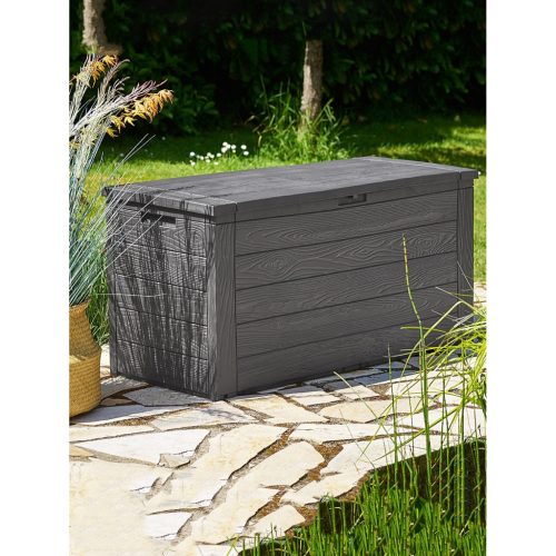 Kerti tároló láda,280 liter, antracit, fa hatású, vízzáró