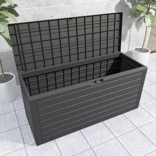 Kerti tároló láda,280 liter, antracit, fa hatású, vízzáró