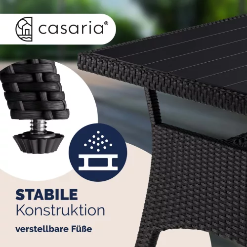 Polyrattan ülőgarnitúra, fekete és krém, WPC asztallap