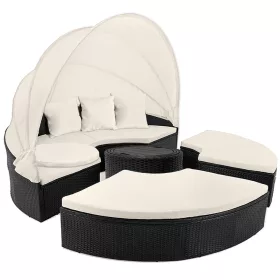 Napozósziget, polyrattan, fekete és krém, Ø185 cm