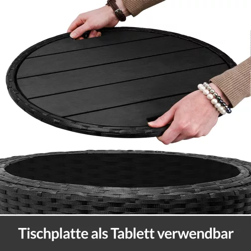 Napozósziget, polyrattan, fekete és krém, Ø185 cm