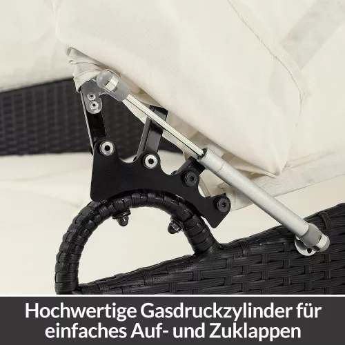 Napozósziget, polyrattan, fekete és krém, Ø185 cm