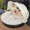 Napozósziget, polyrattan, fekete és krém, Ø185 cm