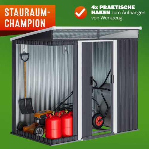 Kerti tároló, antracit, fém, 200x125x180 cm, vízzáró, zárható