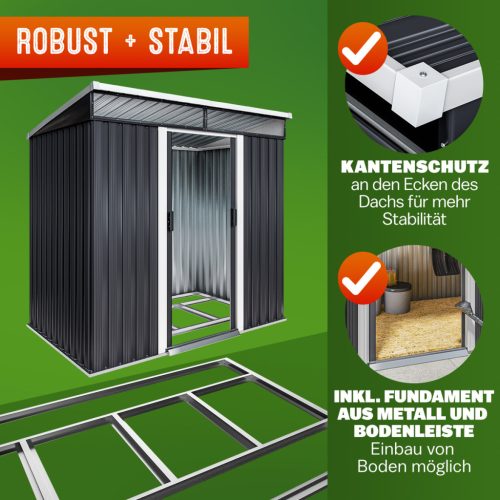 Kerti tároló, antracit, fém, 200x125x180 cm, vízzáró, zárható