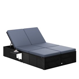 Napágy, polyrattan, fekete és antracit, 200 x 115 x 33 cm