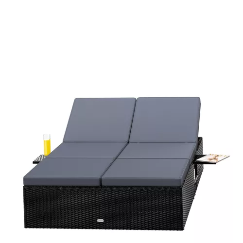 Napágy, polyrattan, fekete és antracit, 200 x 115 x 33 cm