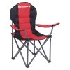 Kemping szék, fekete és piros, szivaccsal bélel ülőfelület, 250 kg-ig terhelhető