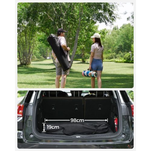 Kemping szék, fekete és kék, szivaccsal bélel ülőfelület, 250 kg-ig terhelhető