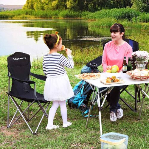 2db Kemping szék, fekete, pohártartóval, 150 kg-ig terhelhető