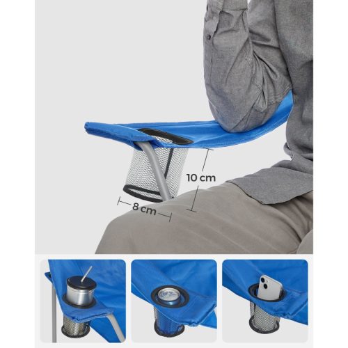 2db Kemping szék, kék, kényelmes, pohártartóval, 150 kg-ig terhelhető