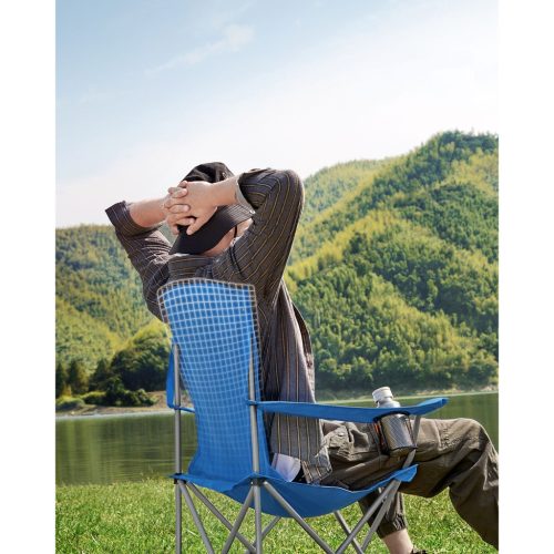 2db Kemping szék, kék, kényelmes, pohártartóval, 150 kg-ig terhelhető