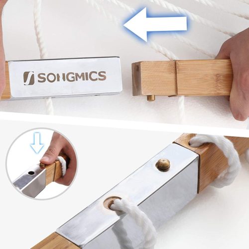 Párnázott dupla hintaágy, levehető ívelt bambusz rúddal, krém és bézs