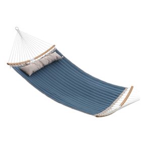   Párnázott dupla hintaágy, levehető ívelt bambusz rúddal, kék és bézs