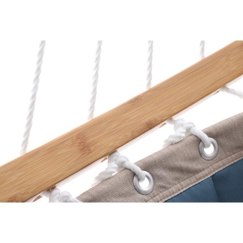 Párnázott dupla hintaágy, levehető ívelt bambusz rúddal, kék és bézs