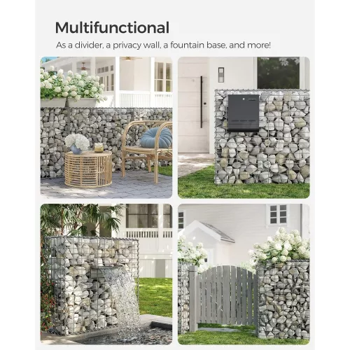 SONGMICS Gabion kosár, fém gabion ketrec 5 x 10 cm-es hálóval kövekhez, galvanizált,