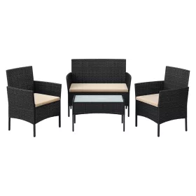 Kerti ülőgarnitúra, polyrattan, fekete és taupe, 58 x 49 x 85 cm