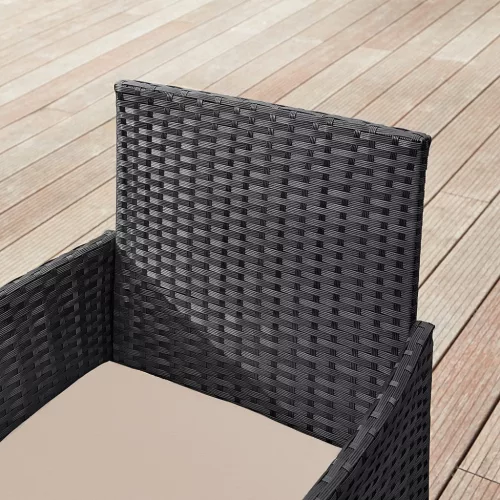 Kerti ülőgarnitúra, polyrattan, fekete és taupe, 58 x 49 x 85 cm