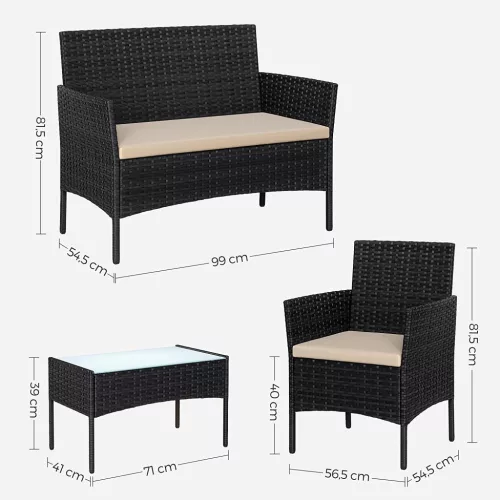 Kerti ülőgarnitúra, polyrattan, fekete és taupe, 58 x 49 x 85 cm
