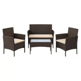 Kerti bútorszett, terasz ülőgarnitúra, polyrattan, barna