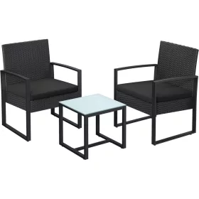 Kerti bútor szett, polyrattan, 2 szék és 1 asztal, fekete
