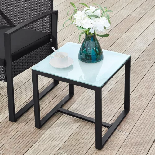 Kerti bútor szett, polyrattan, 2 szék és 1 asztal, fekete