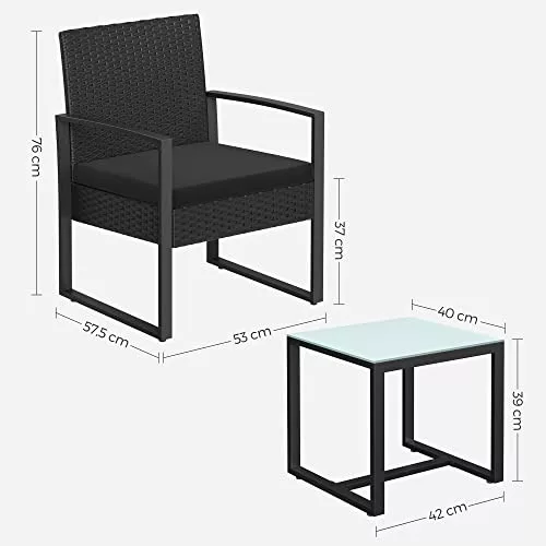 Kerti bútorszett, terasz ülőgarnitúra, polyrattan, asztal és 2 szék, fekete