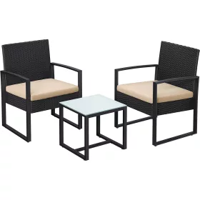 Kerti bútorszett, polyrattan, asztallal és 2 székkel, összecsukható