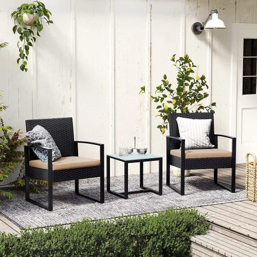 Kerti bútorszett, polyrattan, asztallal és 2 székkel, összecsukható