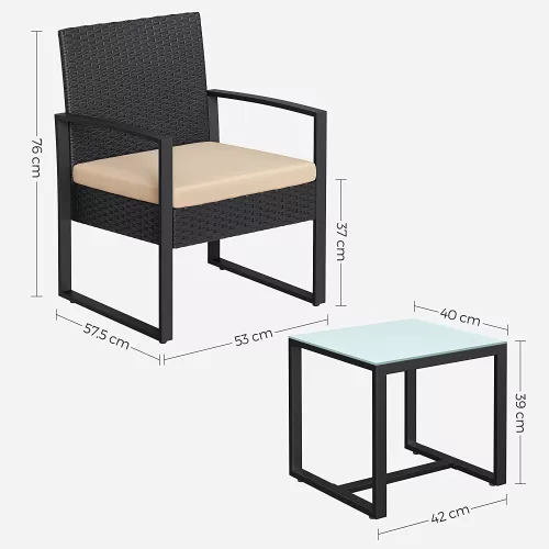 Kerti bútorszett, polyrattan, asztallal és 2 székkel, összecsukható