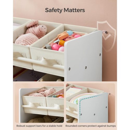 Játék tároló polc gyerekszobába, 9 szövet fiókkal, felhő fehér 30x63x60cm