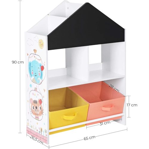 SONGMICS Gyerekek könyvespolca, tároló egység táblával, dobozokkal és polcokkal,