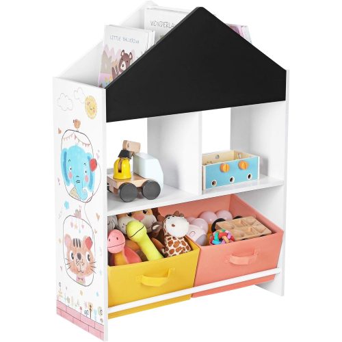 SONGMICS Gyerekek könyvespolca, tároló egység táblával, dobozokkal és polcokkal,