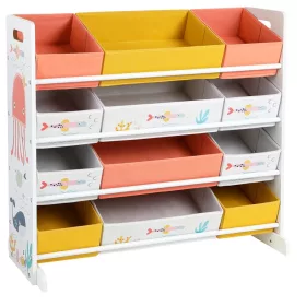   Játék rendszerező, tároló polc 12 szövet dobozzal, fehér